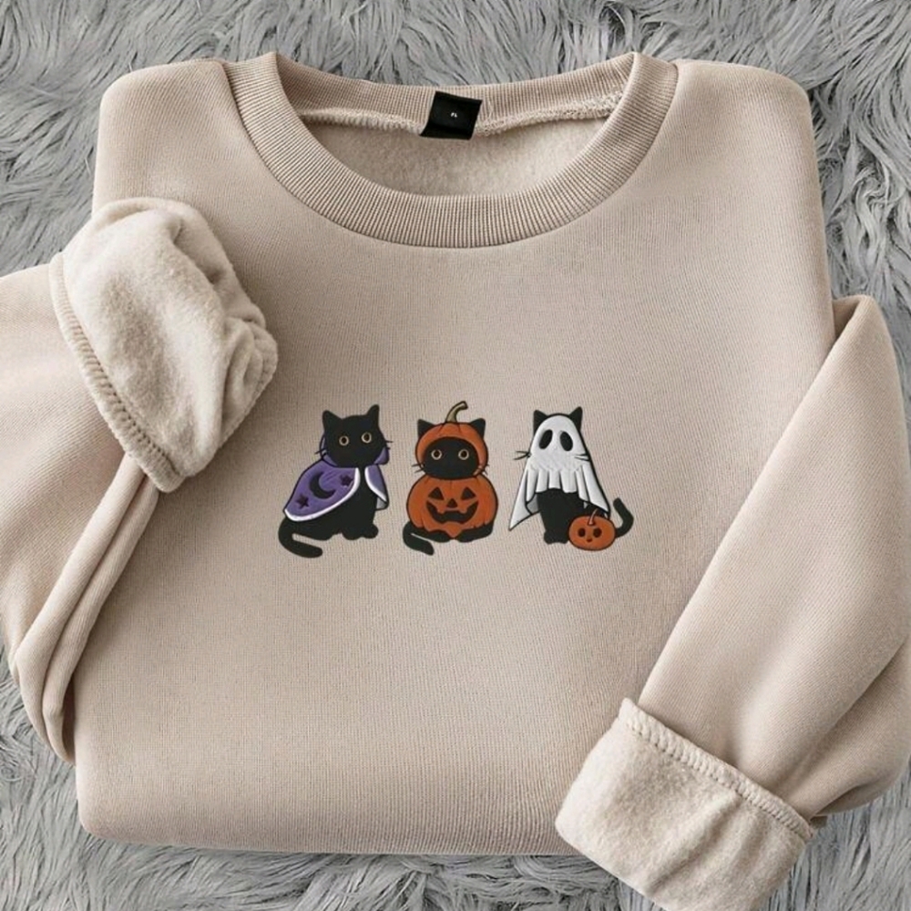 SHEIN Halloween Cat and Ghost Sweatshirt